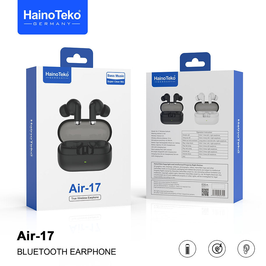 True Wireless Earphones with Bass Sound & Clear Mic – Haino Teko Air-17