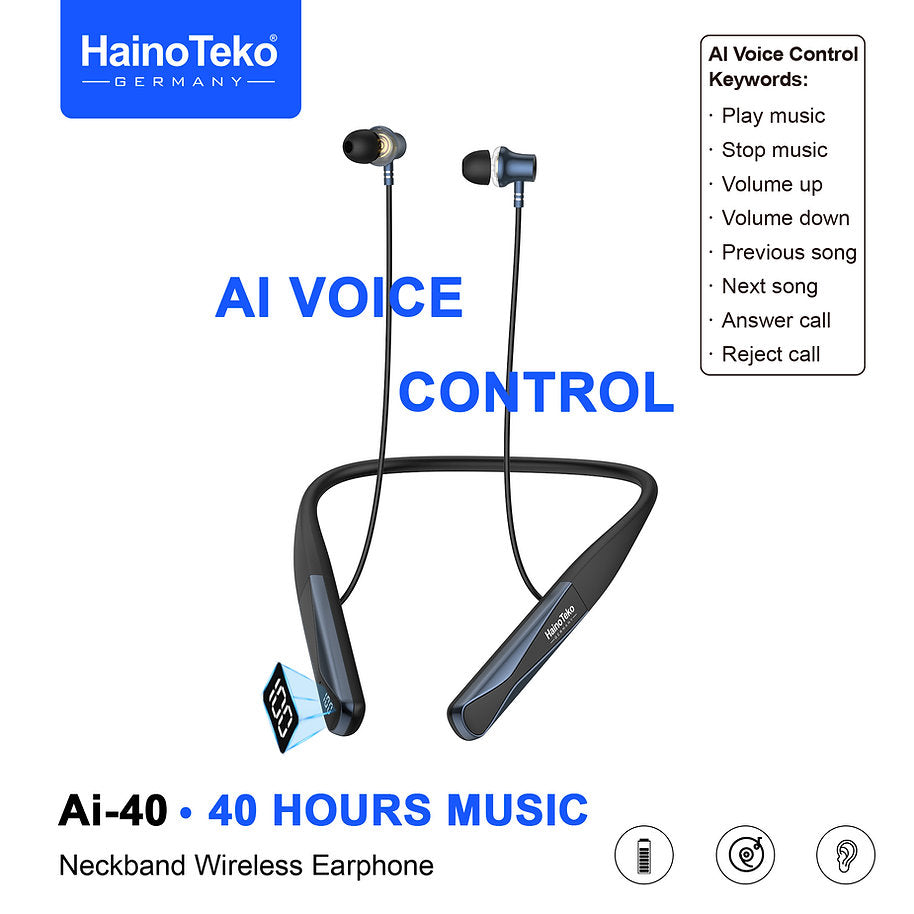 AI Voice Control Neckband Earphones with 40-Hour Battery – HainoTeko Ai-40