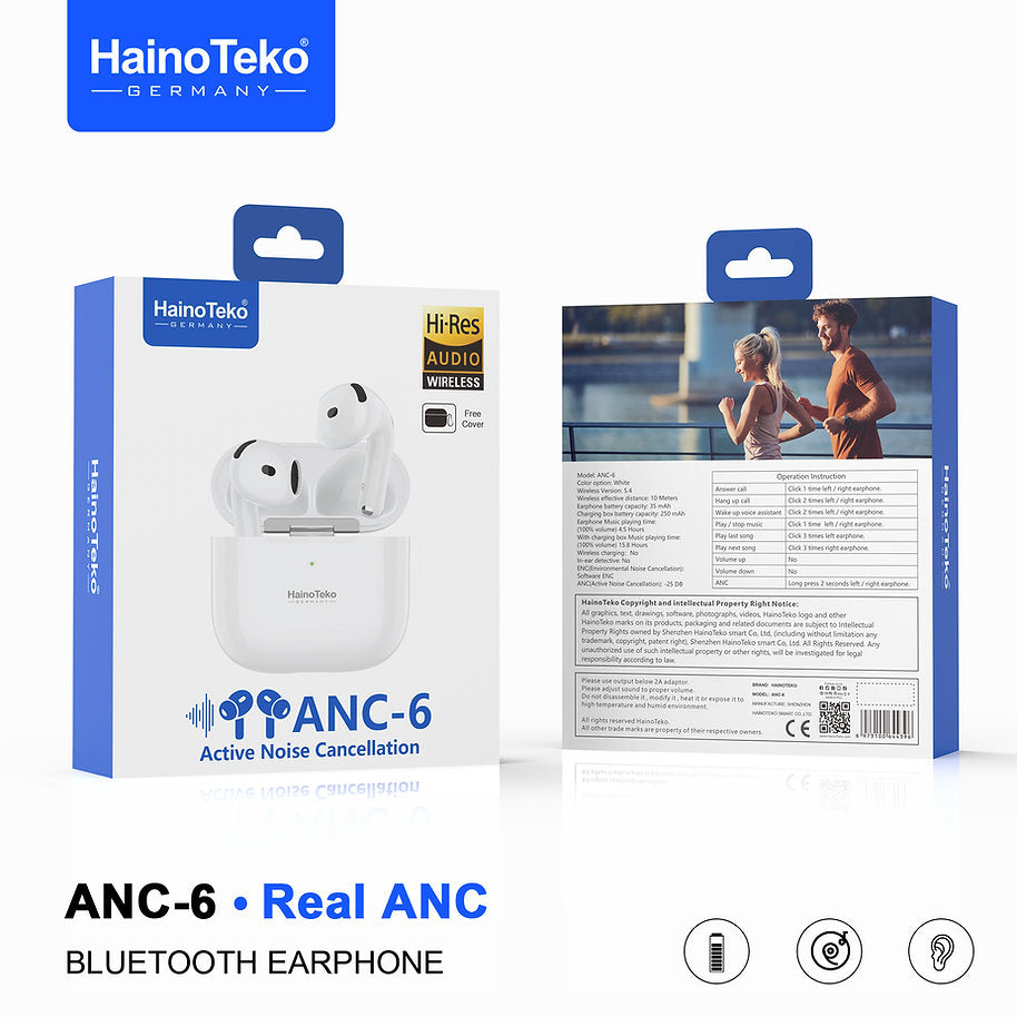 Bluetooth Earphones with ANC & HD Mic – Haino Teko ANC-6