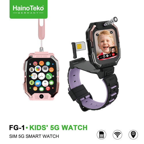 HainoTeko FG-1 Kids Smart Watch 5G with SIM | Dual Camera | GPS | Pink