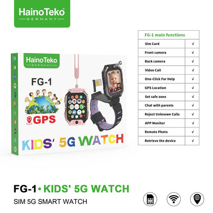 HainoTeko FG-1 Kids Smart Watch 5G with SIM | Dual Camera | GPS | Pink