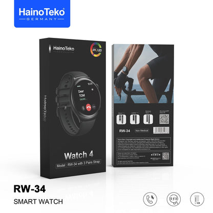 Men’s Smart Watch with AMOLED Display & 3 Straps – Haino Teko RW-34