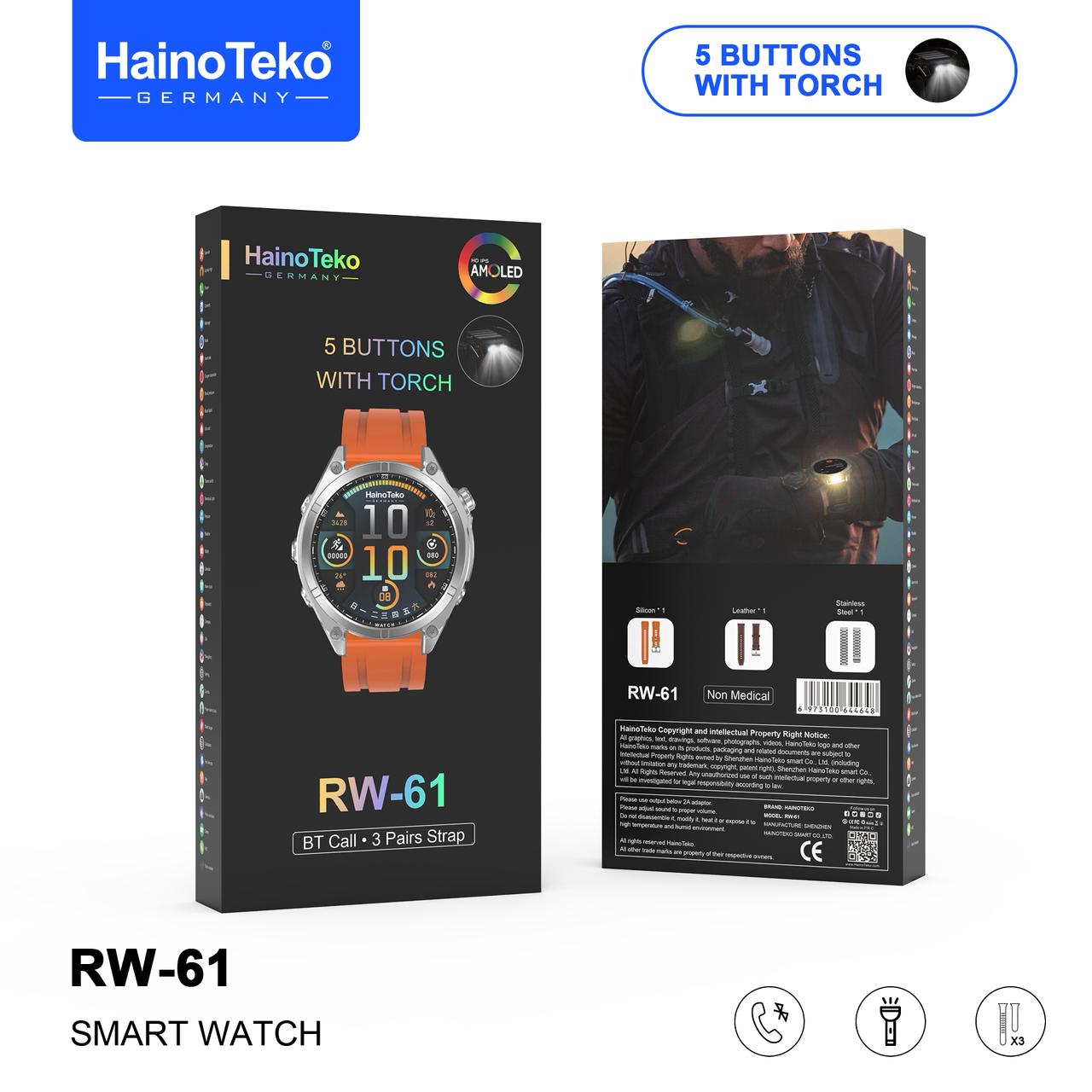 Unisex Smart Watch with Round AMOLED Display & Flashlight – Haino Teko RW-61