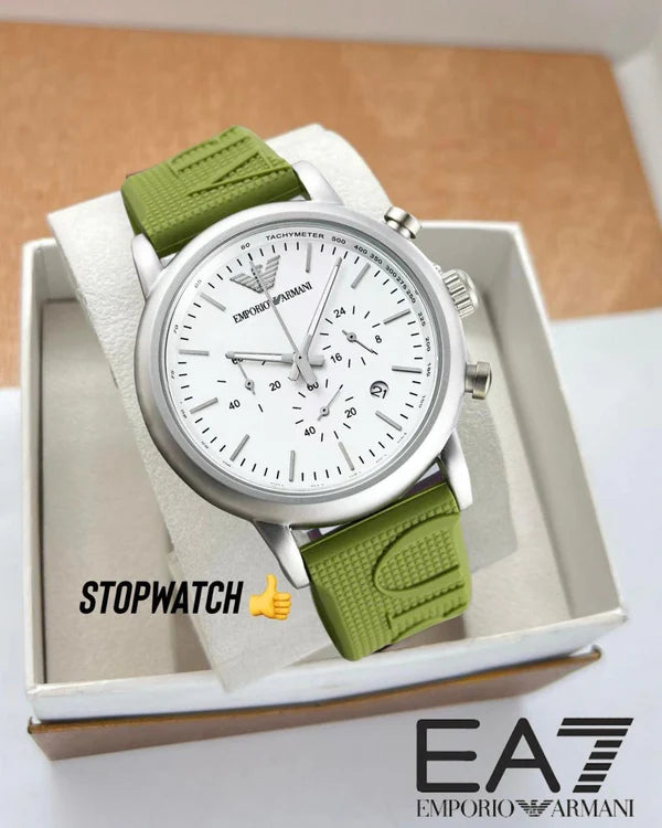 Emporio Armani Men Stainless Steel Leather Quartz Watch