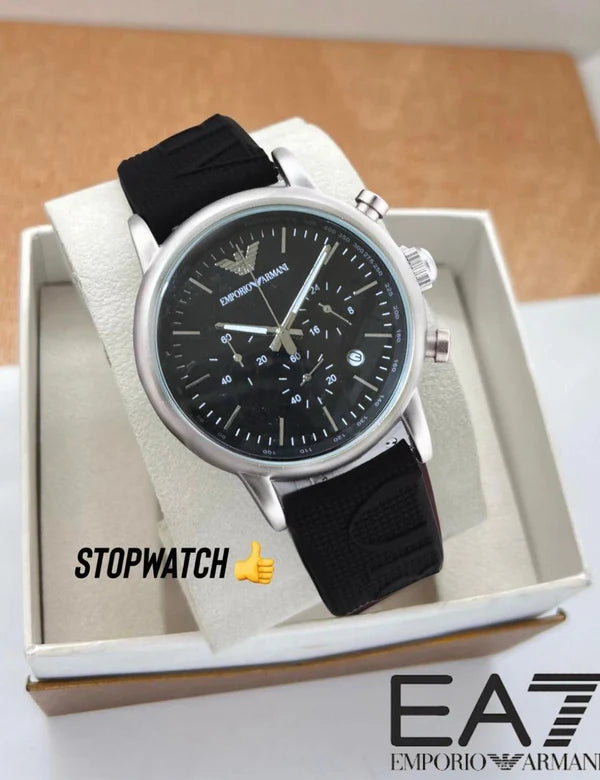 Emporio Armani Men Stainless Steel Leather Quartz Watch