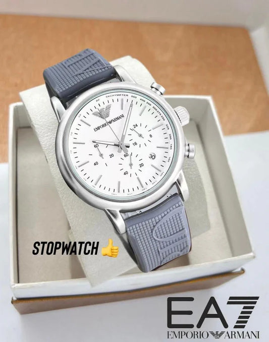 Emporio Armani Men Stainless Steel Leather Quartz Watch