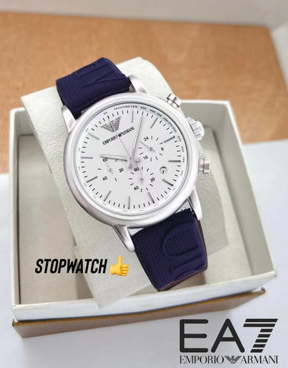 Emporio Armani Men Stainless Steel Leather Quartz Watch