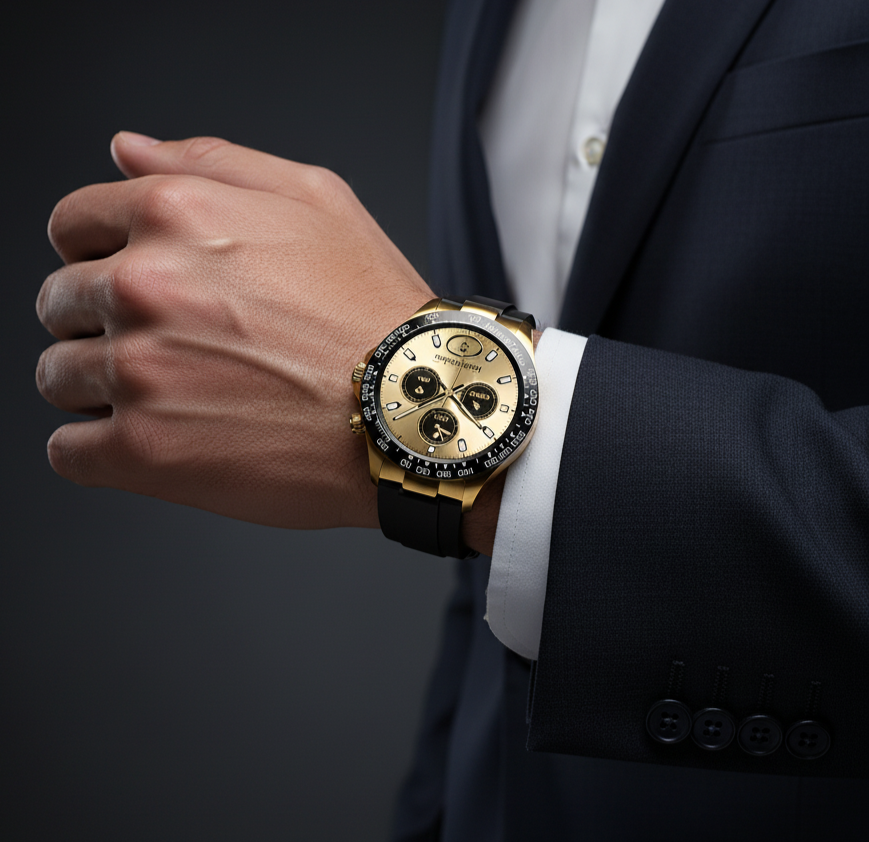 Men’s Round Smart Watch with King Bracelet & Wireless Charger – RW26