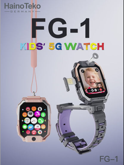HainoTeko FG-1 Kids Smart Watch 5G with SIM | Dual Camera | GPS | Pink