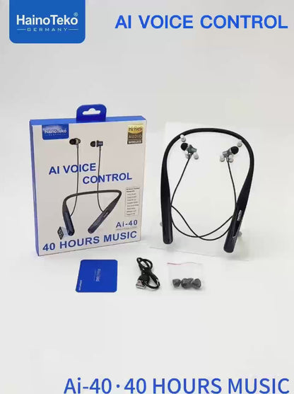 AI Voice Control Neckband Earphones with 40-Hour Battery – HainoTeko Ai-40