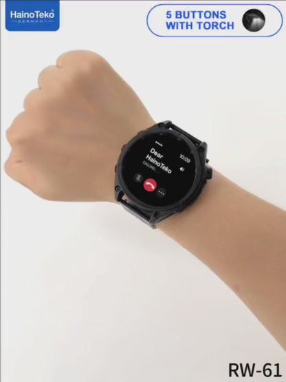 Unisex Smart Watch with Round AMOLED Display & Flashlight – Haino Teko RW-61